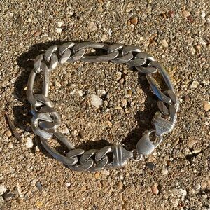 men’s 925 sterling silver heavy figaro curb chain bracelet